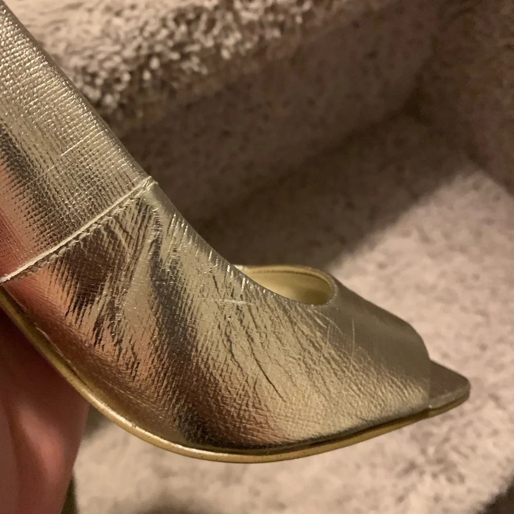 Nine West - Gold Shimmer Open Toed Heels - Picture 7 of 9